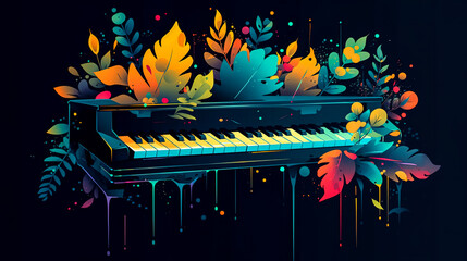 Creative colored background with grand piano, generative AI.