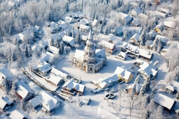 Fototapeta na wymiar Snowy russian village. Generate AI