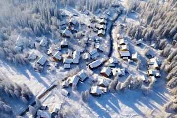 Fototapeta na wymiar Snowy russian village forest. Generate AI