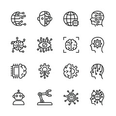 Ai, Artificial intelligence line icons set.  vector 