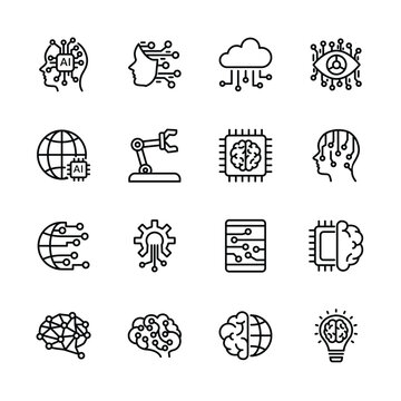 Ai, Artificial intelligence line icons set.  vector 