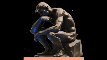 Fototapeta premium The Thinker sculpture, embodying the concept of philosophy. The representation inspires contemplation and intellectual exploration, signifying profound thought and introspection. Generative AI