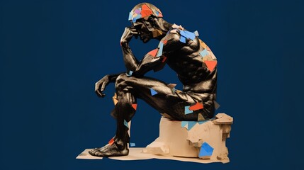 Fototapeta premium The Thinker sculpture, embodying the concept of philosophy. The representation inspires contemplation and intellectual exploration, signifying profound thought and introspection. Generative AI
