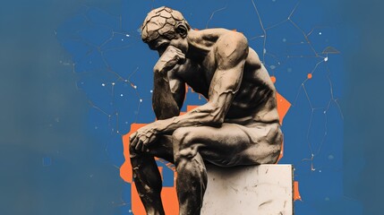 The Thinker sculpture, embodying the concept of philosophy. The representation inspires contemplation and intellectual exploration, signifying profound thought and introspection. Generative AI
