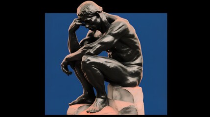 The Thinker sculpture, embodying the concept of philosophy. The representation inspires contemplation and intellectual exploration, signifying profound thought and introspection. Generative AI