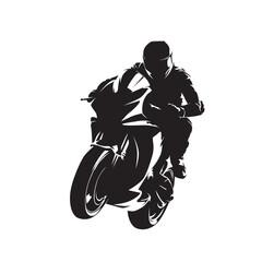 Wheelie, road motorbike racing, isolated vector silhouette. Motorcycle rider celebrates win - obrazy, fototapety, plakaty
