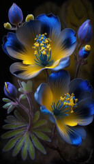 Obraz na płótnie Canvas Magical blue and yellow flowers Generative AI