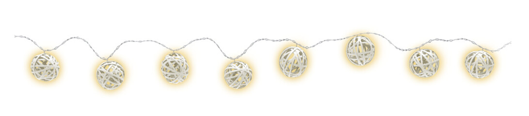 Decorative wire balls and string lights or Christmas and New Year cotton ball light garland. Png...