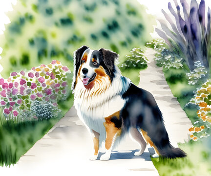 Australian Shepherd Dog, Generative AI Illustration