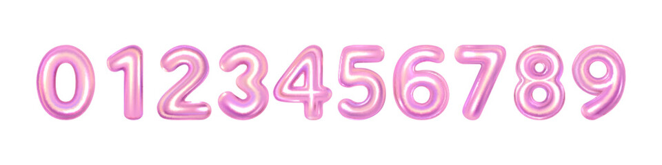 Pink numbers set. Pink font number 0,1,2,3,4,5,6,7,8,9, isolated on white background.