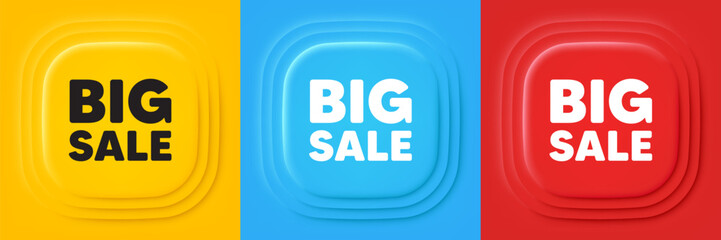 Big Sale tag. Neumorphic offer banners. Special offer price sign. Advertising Discounts symbol. Big sale podium background. Product infographics. Vector