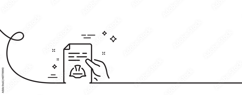 Poster engineering line icon. continuous one line with curl. technical documentation sign. construction hel