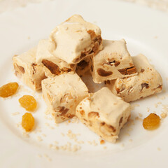 turkish dessert rahat lokum with nuts on a plate