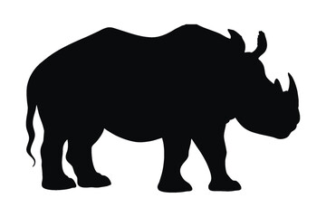 Dangerous rhinoceros standing in different positions. Rhino full body silhouette collection. Herbivorous rhino standing silhouette on a white background. Wild peaceful rhino silhouette bundle design.
