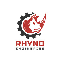 Strong logo combination of rhino and gear wheel. It is suitable for use for engineering logos.