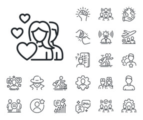 Group of People sign. Specialist, doctor and job competition outline icons. Couple Love line icon. Valentines day symbol. Couple line sign. Avatar placeholder, spy headshot icon. Strike leader. Vector