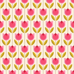 Retro geometric tulip flower seamless pattern background.