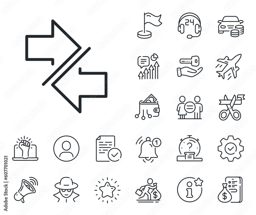 Poster communication arrowheads symbol. salaryman, gender equality and alert bell outline icons. synchroniz