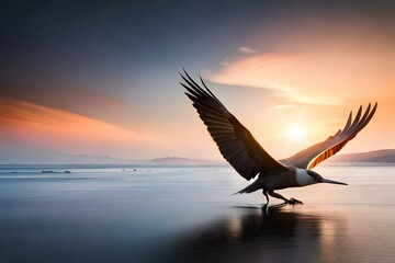 Fototapeta na wymiar seagull on sunset