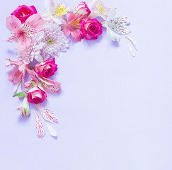 alstroemeriaand chrysanthemums  flowers on violet  background