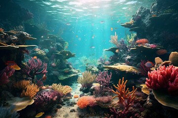 Naklejka na ściany i meble 美しい南国の海の珊瑚礁：AI作品 