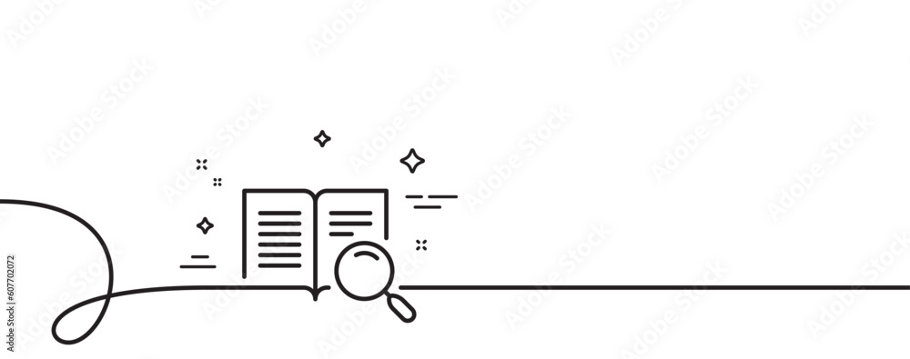 Poster search text line icon. continuous one line with curl. find word sign. open book symbol. search text 