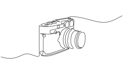Obraz premium Old camera one line drawing. Vector editable stroke, hand drawn continuous sketch minimalist and simple desgin.