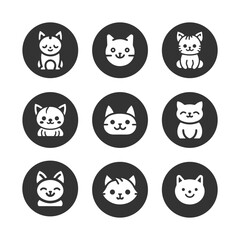 Cartoon cat, kitten vector icon set isolated