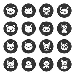 Cartoon cat, kitten vector icon set isolated