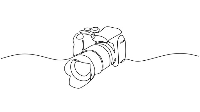 DSLR Camera continuous one line drawing, vector illustration editable stroke hand drawn.