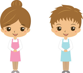 手を前で組み案内をする保育士、介護士