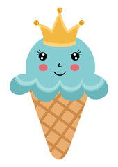 Funny ice cream cone with gold crown