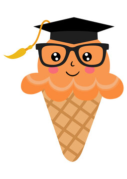 Funny ice cream cone with graduation cap and glasses