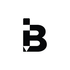 pencil icon and B letter logo negative space logo vector design, modern logo, minimalist logo, black white