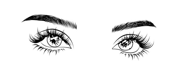 Eye Extension Illustration for Salon Social Media: Logo, Icon, New Trendy Wet Look Lashes, Natural Full Eyebrows. Perfect for Social Media Marketing and Branding