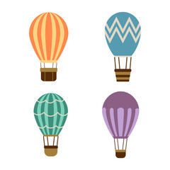Colorful hot air balloon, pattern, air transport for travel, leisure and entertainment, design, cartoon style vector illustration decoration.