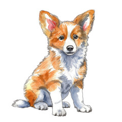 cute corgi dog pet watercolor created with Generative AI technology