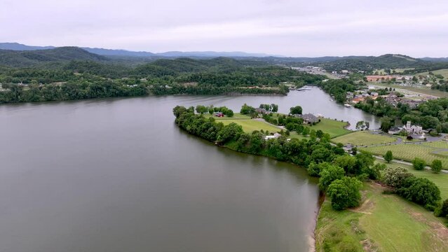 Boone Lake Tennessee Aerial push into lake