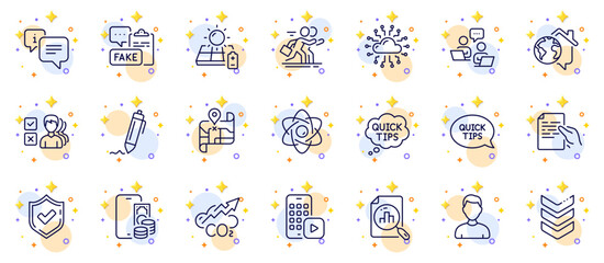 Outline set of Phone pay, Headshot and Map line icons for web app. Include Hold document, Work home, Fake document pictogram icons. Signature, Co2, Teamwork signs. Solar panel. Vector