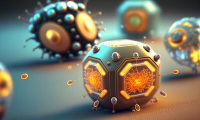 Microscopik view of a nanorobot healing cells. Futuristic concept of nanoid robotics. Nanotechnology close-up. Generative ai