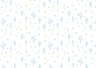 北欧風　素朴かわいい植物パターン背景イラスト