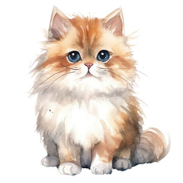 cute orange cat watercolor created with Generative AI technology