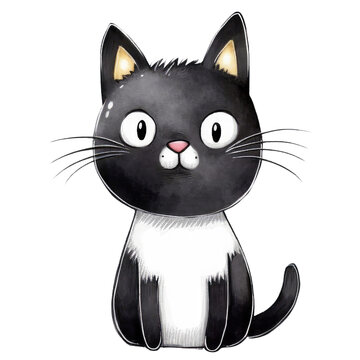 cute black cat watercolor created with Generative AI technology