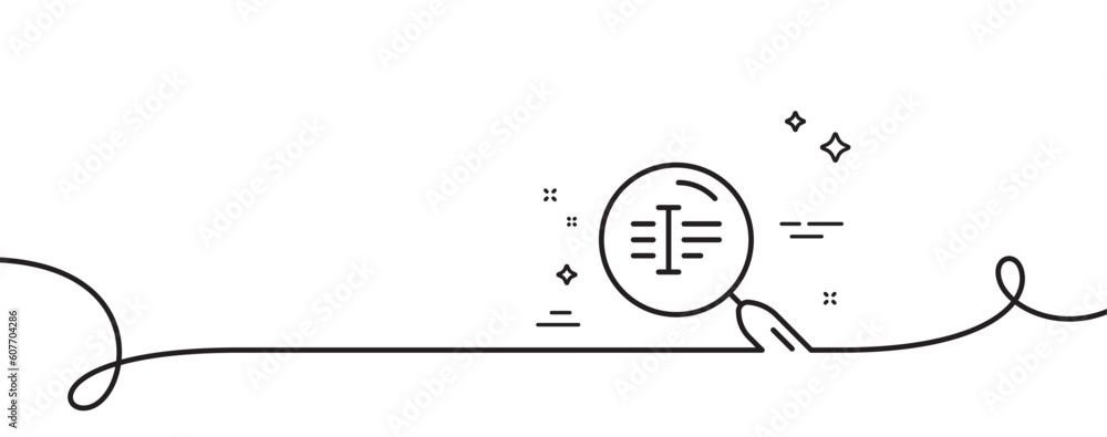Poster search text line icon. continuous one line with curl. find word sign. search text single outline rib