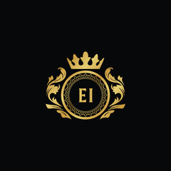 Luxury royal wing letter EA to CZ crest gold color logo vector image