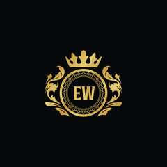 Luxury royal wing letter EA to CZ crest gold color logo vector image