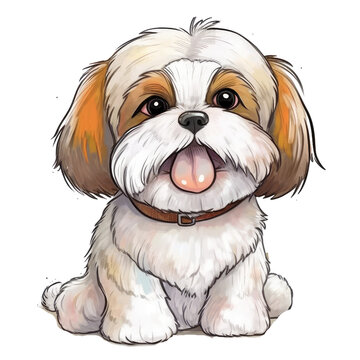 cute shih tzu dog watercolor created with Generative AI technology