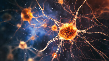 a close-up of a human brain, with the focus on an astrocyte cell amidst a sea of neurons Generative AI