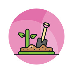Shovel with plant and soil depicting vector of sowing in trendy style, premium icon