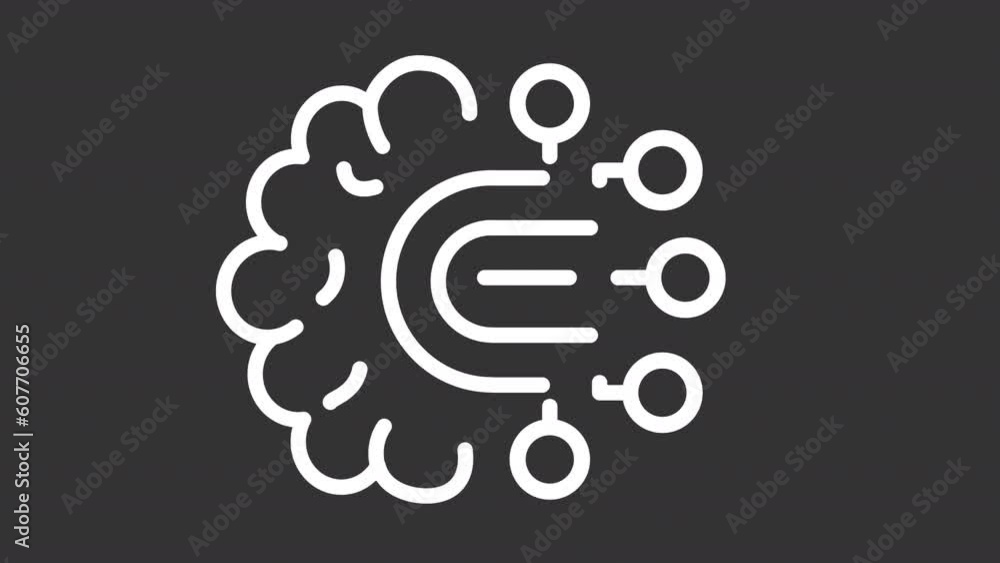 Poster animated digital brain white icon. artificial intelligence line animation. deep learning. loop hd vi